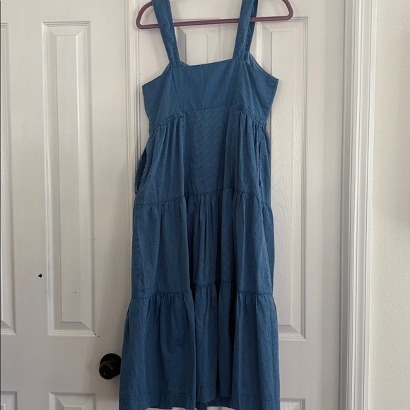 Madewell Button Front tiered Blue and White striped Midi Dress Women’s Size 8 - Picture 8 of 9